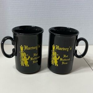 Harvey’s Hot Buttered Rum Mugs Cup Made in England Bunny Rabbit Lampost Set of 2
